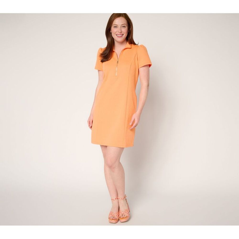 Belle by Kim Gravel Women's Petite Dress PL Goldt Zip Textured Orange A686162
